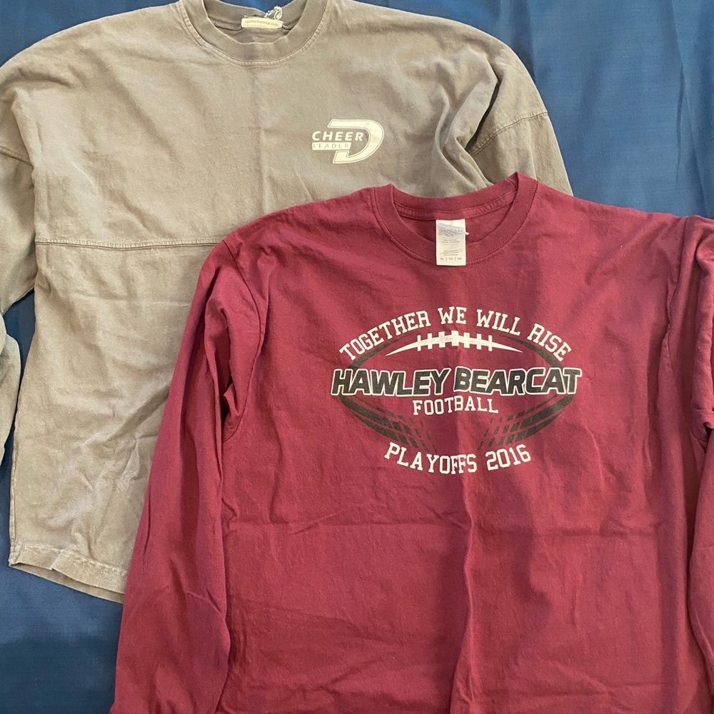 Two oversized, long sleeve shirts